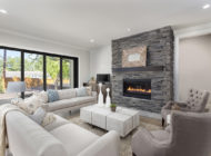 furnished living room in newly constructed luxury home